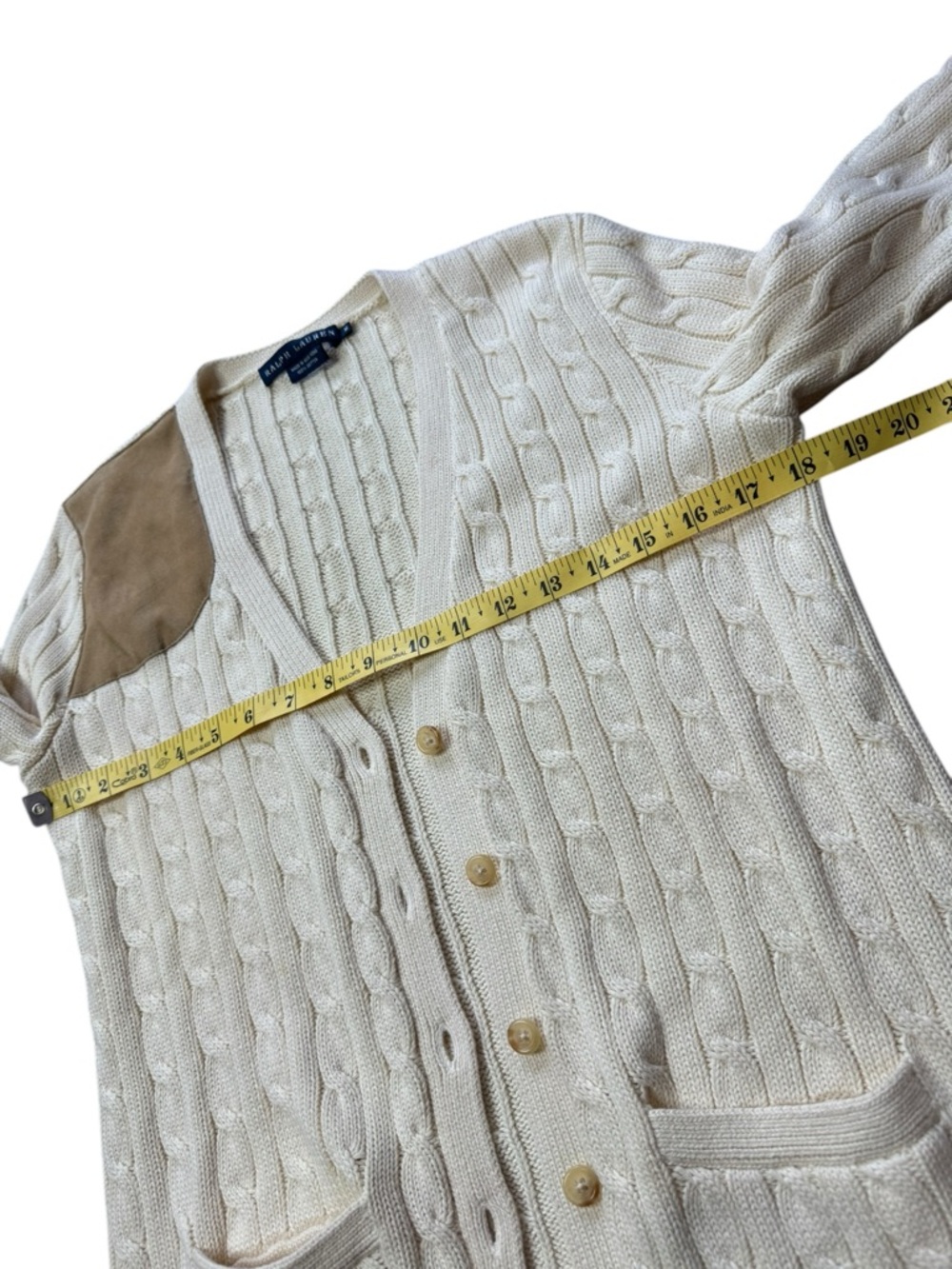 Ralph Lauren Cable Knit Shoulder Patch Cardigan size M - Picture 7 of 9